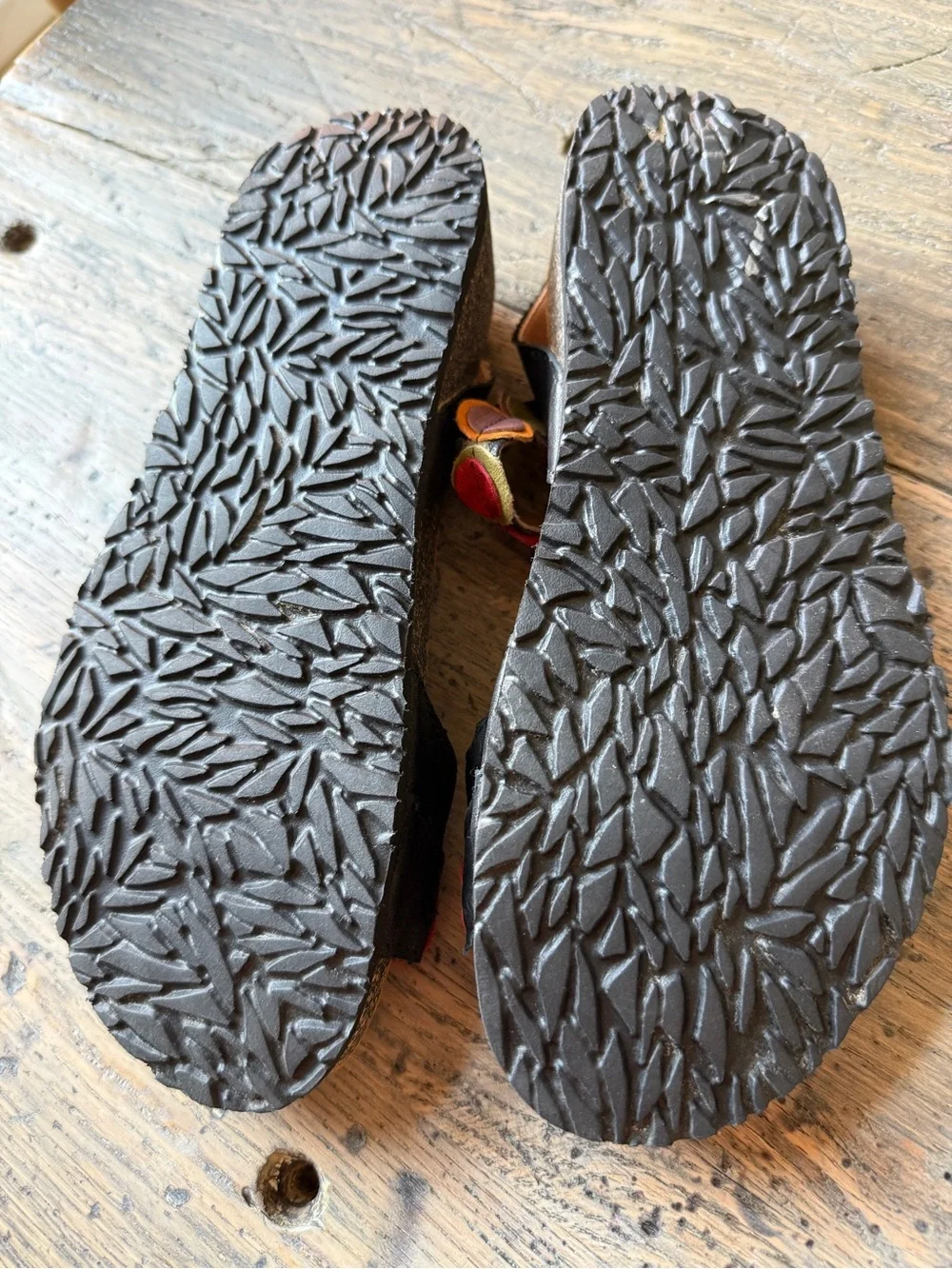 Think! Women's Black Sandals with Pink & Orange Accents